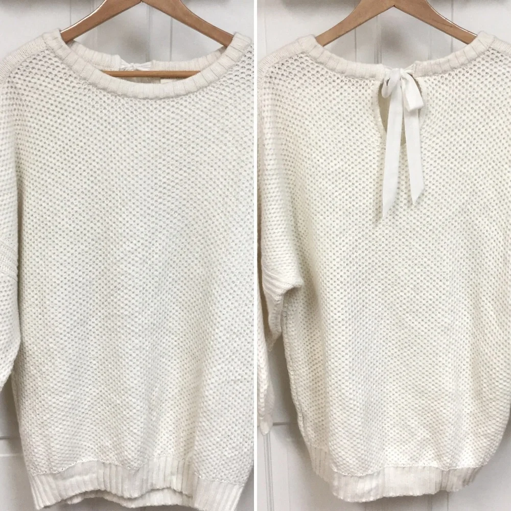 TED BAKER LONDON Women’s sz Large Sweater Wool Blend Back Bow Cream